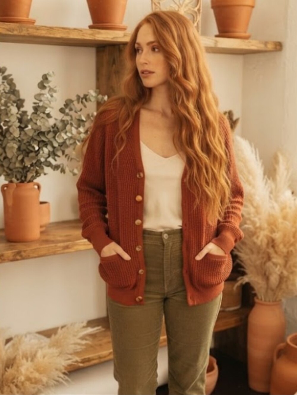 Burnt Orange Vintage Cardigan. PTP 19". XS Small Medium
